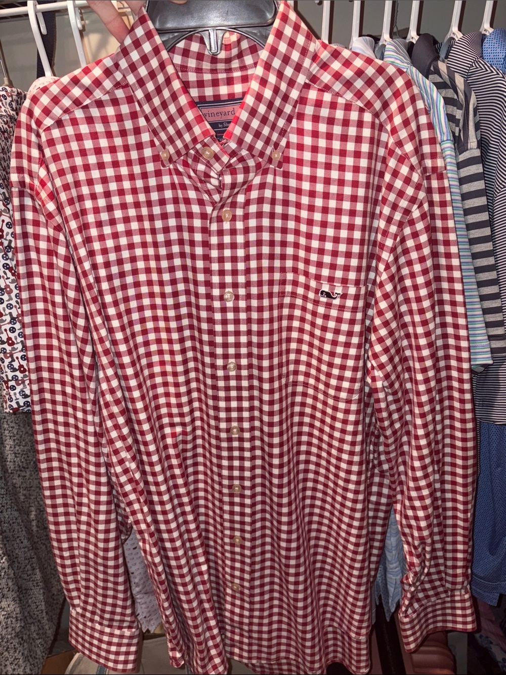 Vineyard Vines Red and White Gingham Button-Down Shirt